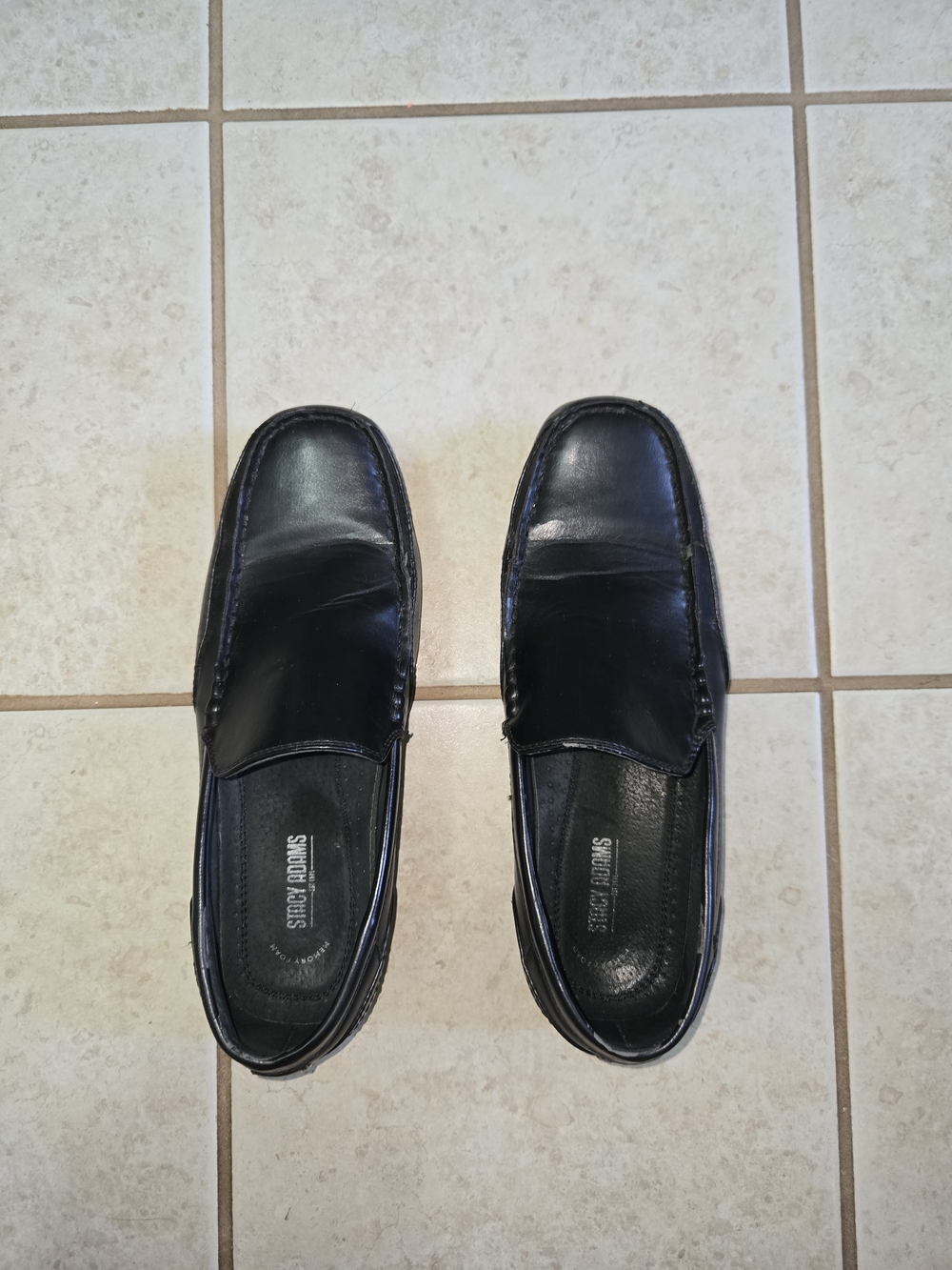 Stacy Adams, 10.5, Black Leather Slip-On Moc Toe Loafers